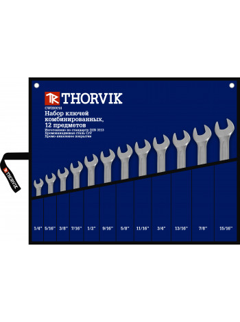 CWIS0012 Thorvik Набор ключей гаечных комбинированных дюймовых в сумке 1/4"--15/16", 12 предметов