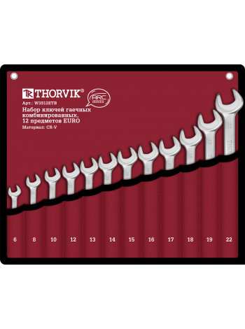 W3S12ETB Thorvik Набор ключей комбинированных в сумке, 6-22 мм, 12 предметов