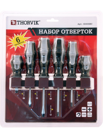 SDS06BC Thorvik Набор отверток стержневых на пластиковом держателе, 6 предметов