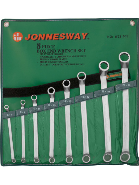 W23108S JONNESWAY Набор ключей гаечных накидных изогнутых 75° в сумке, 6-22 мм, 8 предметов