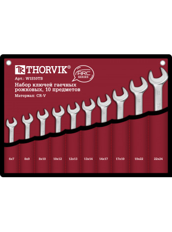 W1S10TB Thorvik Набор ключей рожковых в сумке, 6-24 мм, 10 предметов