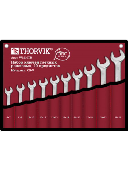 W1S10TB Thorvik Набор ключей рожковых в сумке, 6-24 мм, 10 предметов