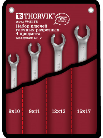 W4S4TB Thorvik Набор ключей разрезных в сумке 8-17 мм, 4 предмета