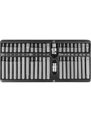 S29H4142SM JONNESWAY Набор вставок-бит 10 мм  шестигранных H4-12 мм, Torx Т20-Т60, Spline М5-М12 (30 и 75 мм), 42 предмета