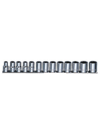 S05H4213S JONNESWAY Набор головок торцевых 12-гранных 1/2"DR MAXI-DRIVE на держателе "рельс" 13 предметов 3/8--1-1/8" SAE.