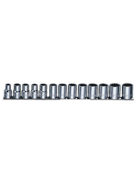 S05H4213S JONNESWAY Набор головок торцевых 12-гранных 1/2"DR MAXI-DRIVE на держателе "рельс" 13 предметов 3/8--1-1/8" SAE.