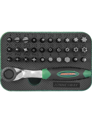 RD01032S JONNESWAY Набор вставок-бит с трещоточной рукояткой мини 1/4" 60 зубцов, 32 предмета