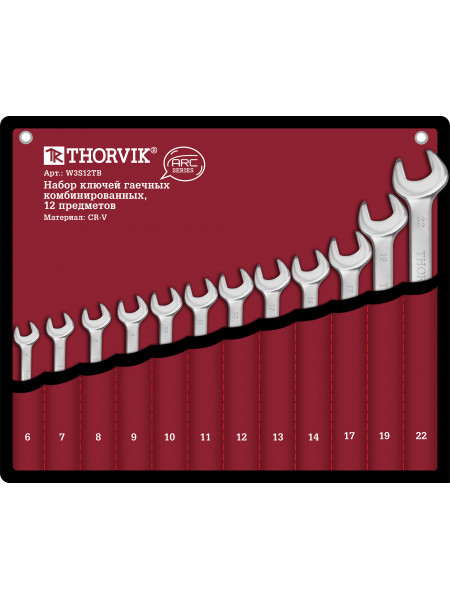 W3S12TB Thorvik Набор ключей комбинированных в сумке, 6-22 мм, 12 предметов