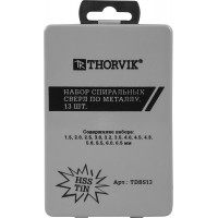 TDBS13 Thorvik Набор спиральных сверл по металлу HSS TiN в металлическом кейсе, 13 предметов