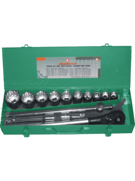 S04H6415S JONNESWAY Набор головок торцевых дюймовых 3/4" 7/8"-2", с аксессуарами, 14 предметов