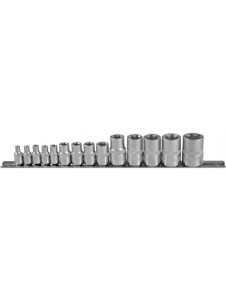 S06H414S JONNESWAY Набор головок торцевых внешний Torx 1/4", 3/8" и 1/2"DR Е4-Е24, на держателе "рельс"14 предметов