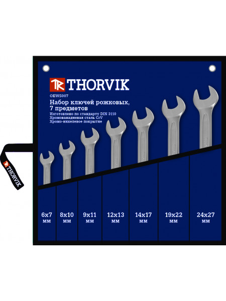 OEWS007 Thorvik Набор ключей рожковых в сумке 6-27 мм, 7 предметов