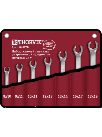 W4S7TB Thorvik Набор ключей разрезных в сумке 8-19 мм, 7 предметов