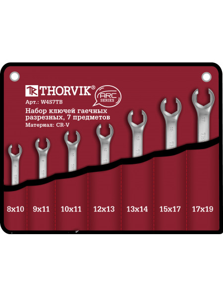 W4S7TB Thorvik Набор ключей разрезных в сумке 8-19 мм, 7 предметов
