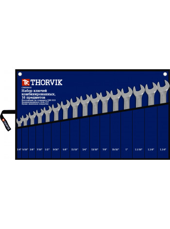 CWIS0016 Thorvik Набор ключей гаечных комбинированных дюймовых в сумке 1/4"--1-1/4", 16 предметов