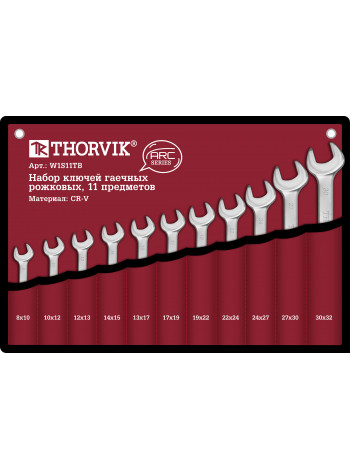 W1S11TB Thorvik Набор ключей рожковых в сумке, 8-32 мм, 11 предметов