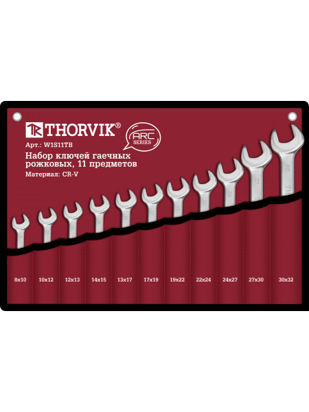 W1S11TB Thorvik Набор ключей рожковых в сумке, 8-32 мм, 11 предметов