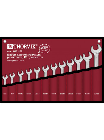 W1S12TB Thorvik Набор ключей рожковых в сумке, 6-32 мм, 12 предметов